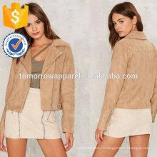 Taupe Moto Design Veste OEM / ODM Fabrication En Gros Mode Femmes Vêtements (TA7008J)